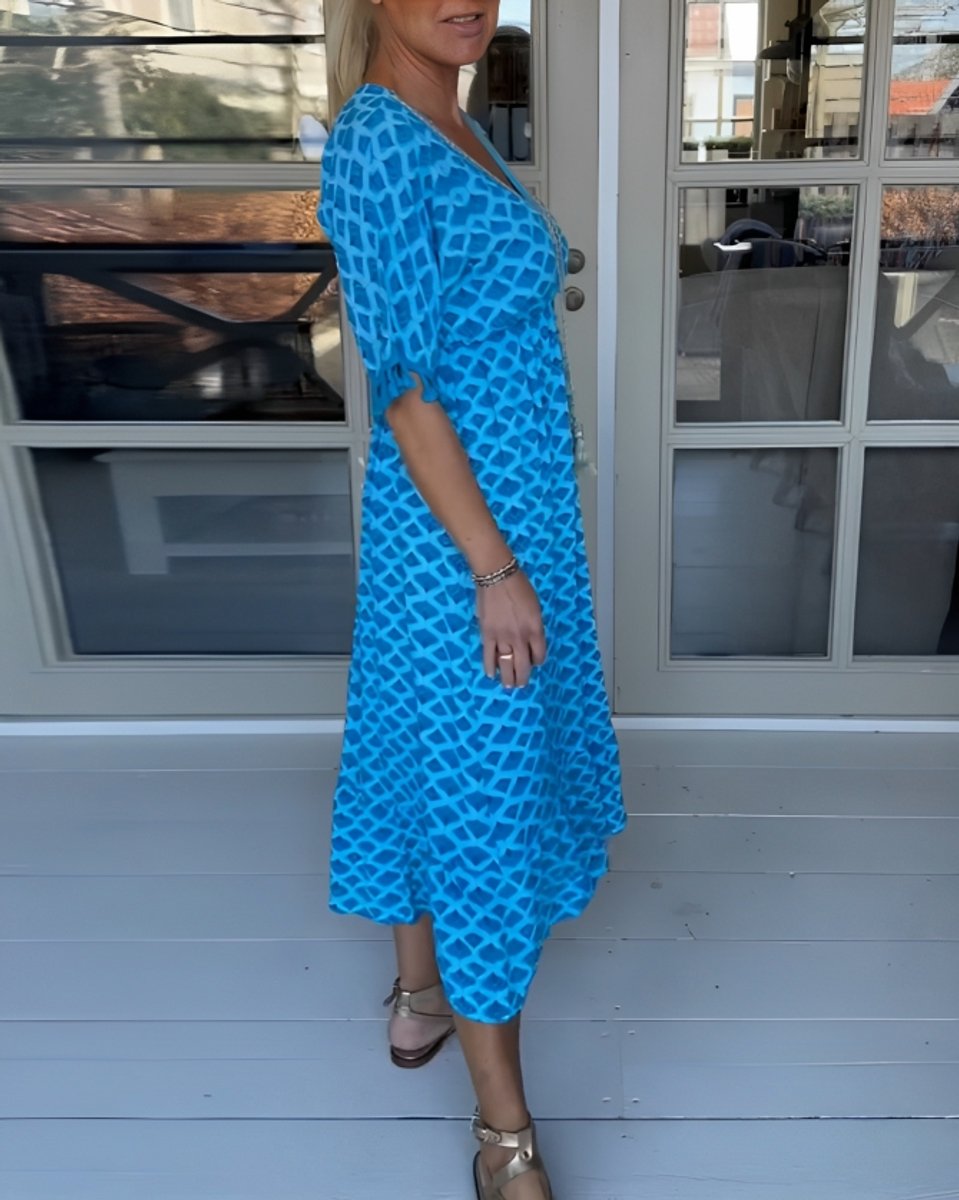 Women's V-Neck High-Waist Tassel A-Line Fall Midi Dress