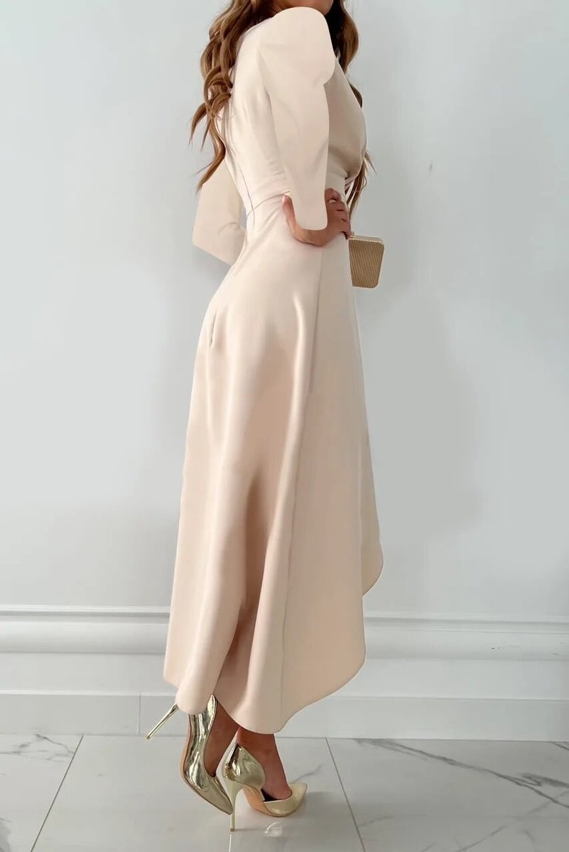 Women's V-Neck Long Sleeve Fall Dress Ruffle Midi Sheath Slit