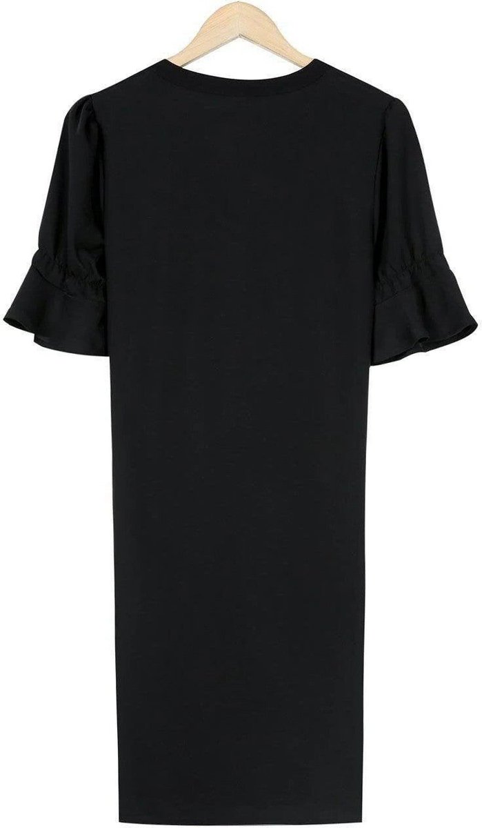 Women's V-Neck Loose Shift Midi Formal Dress Ruffle Sleeves