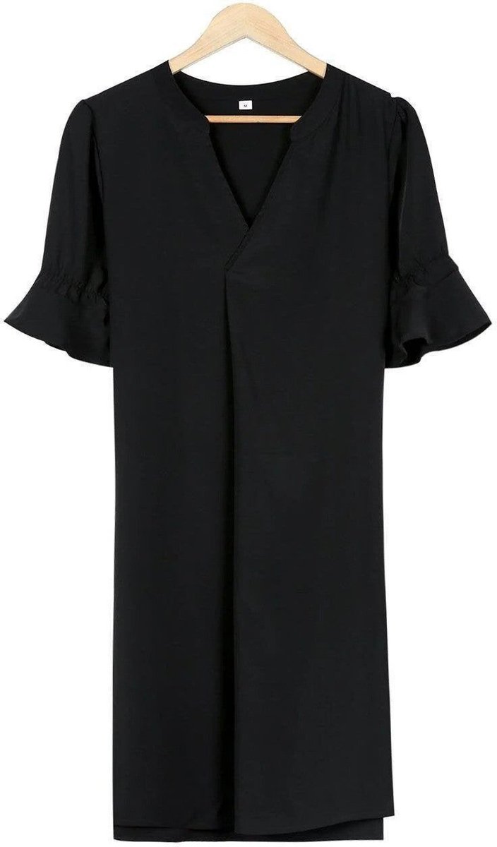 Women's V-Neck Loose Shift Midi Formal Dress Ruffle Sleeves