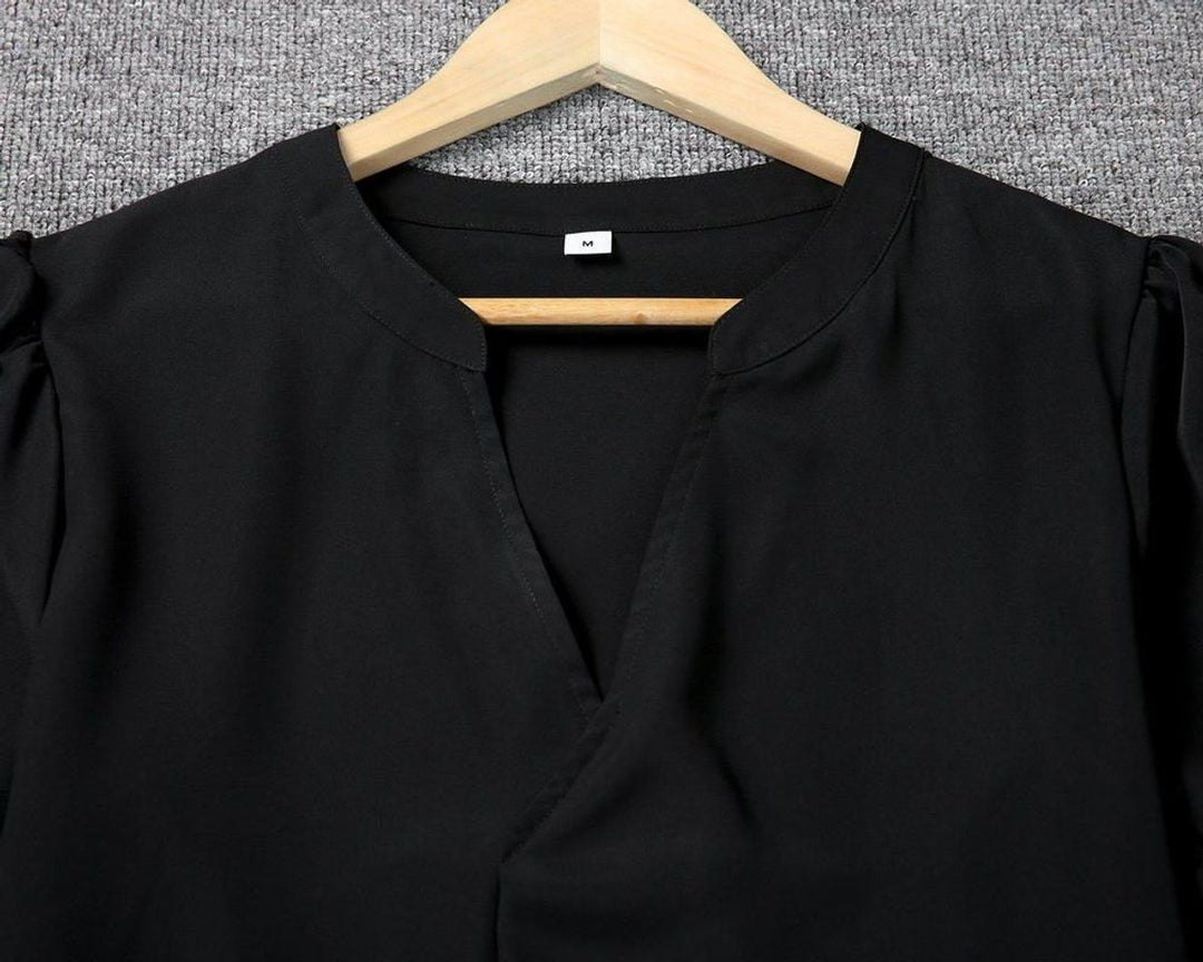Women's V-Neck Loose Shift Midi Formal Dress Ruffle Sleeves