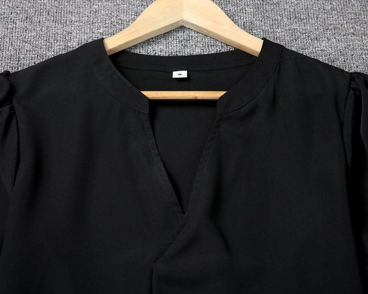 Women's V-Neck Loose Shift Midi Formal Dress Ruffle Sleeves