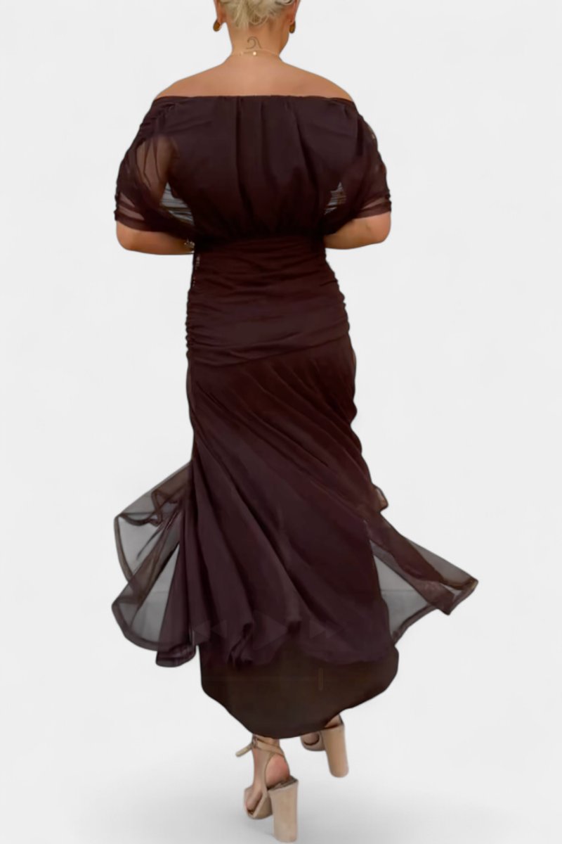 Women's V-Neck Ruched Chiffon Formal Dress Elegant Maxi Gown