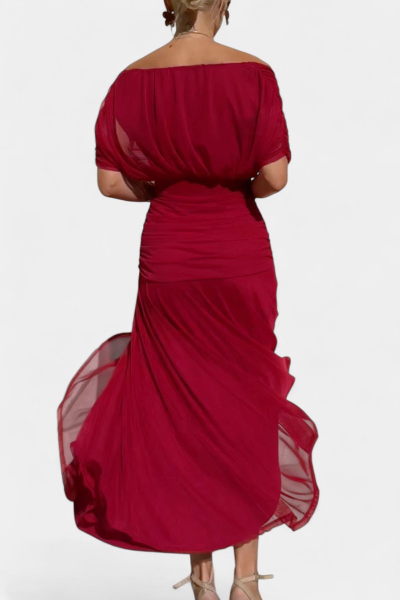 Women's V-Neck Ruched Chiffon Formal Dress Elegant Maxi Gown
