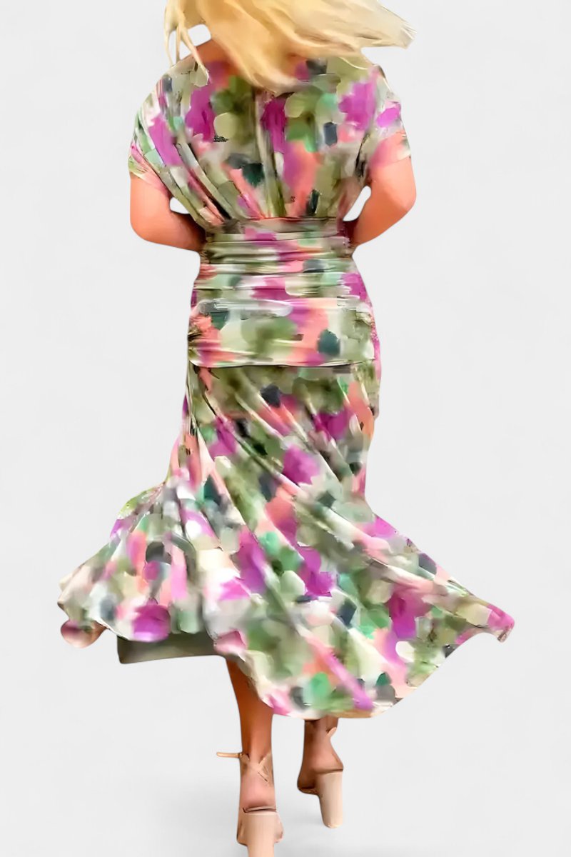 Women's V-Neck Ruched Chiffon Formal Dress Elegant Maxi Gown