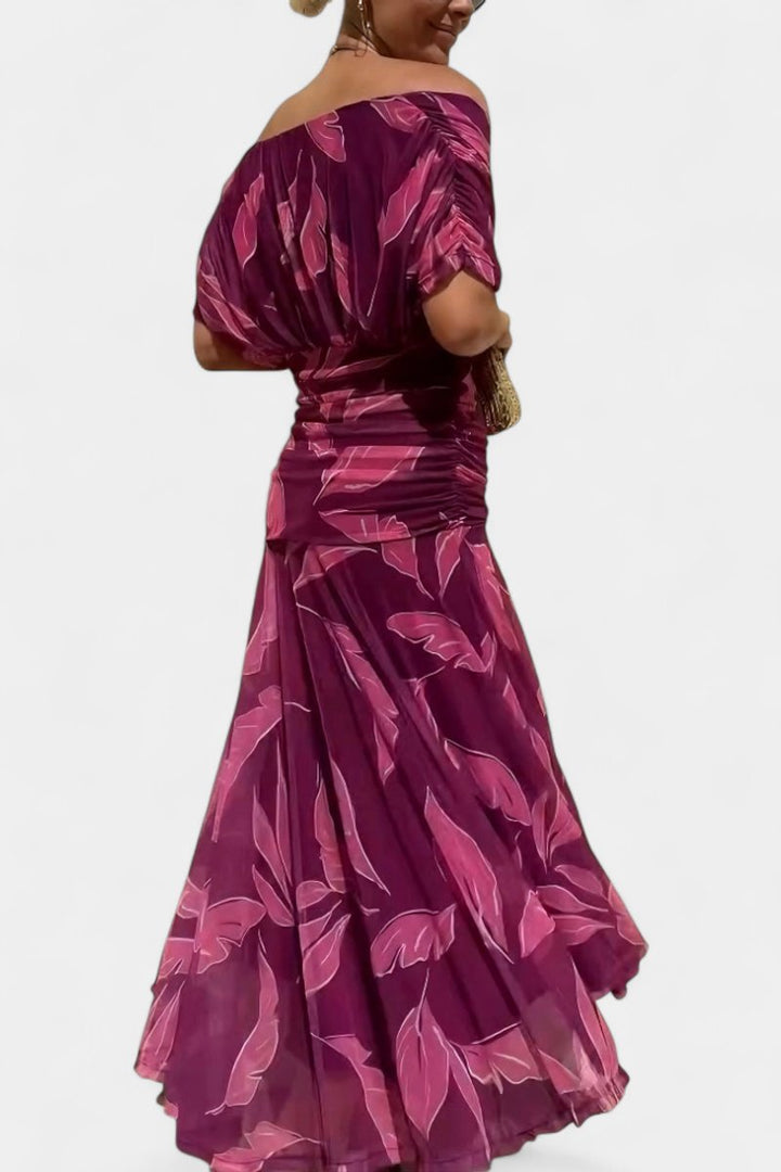 Women's V-Neck Ruched Chiffon Formal Dress Elegant Maxi Gown