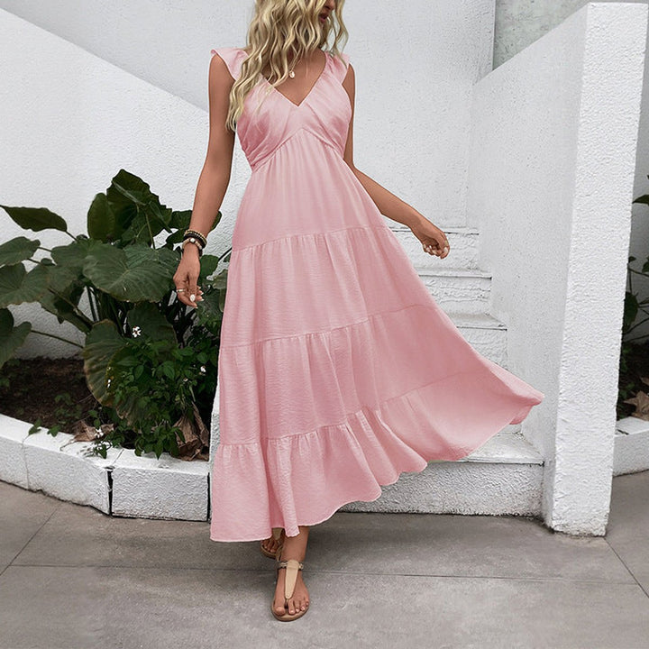 Women's V-Neck Ruffle-Sleeve Tiered Fall Midi Dress