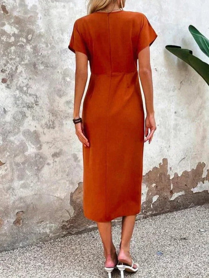 Women's V-Neck Wrap Midi Formal Dress Short Sleeve Side Slit