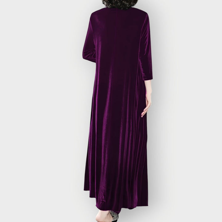 Women's Velvet A-Line Long Sleeve Fall Dress Maxi Evening Gown