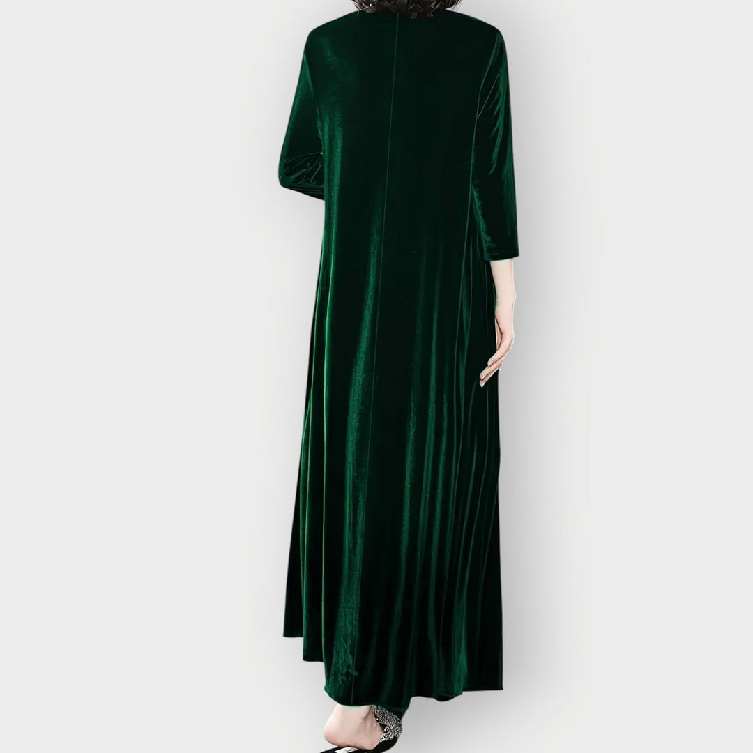 Women's Velvet A-Line Long Sleeve Fall Dress Maxi Evening Gown