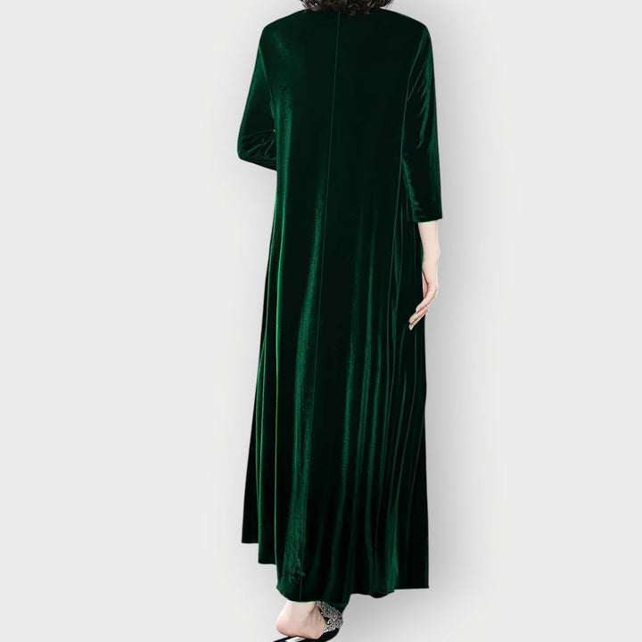 Women's Velvet A-Line Long Sleeve Fall Dress Maxi Evening Gown