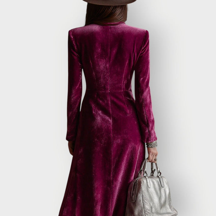 Women's Velvet Double-Breasted Long Sleeve Fall Dress Maxi