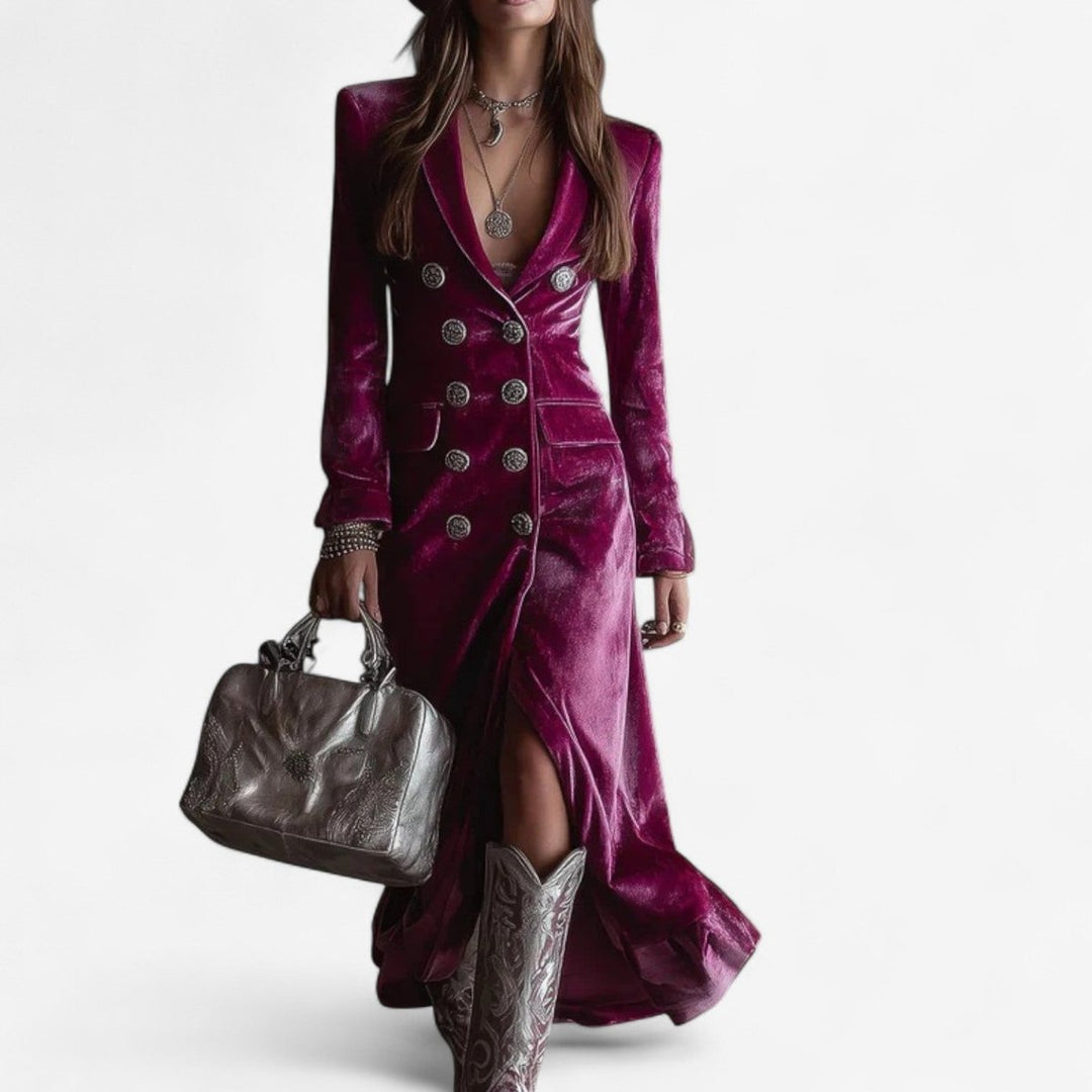 Women's Velvet Double-Breasted Maxi Formal Dress