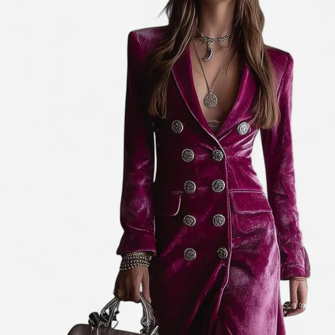 Women's Velvet Double-Breasted Maxi Formal Dress
