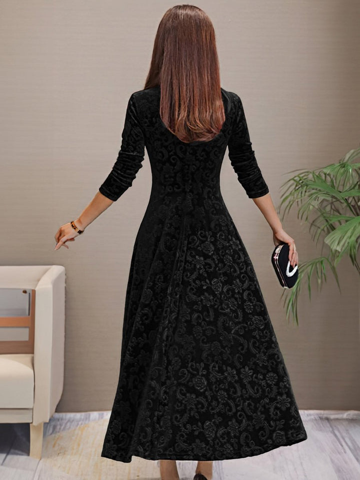 Women's Velvet Embossed Floral A-Line Midi Formal Dress