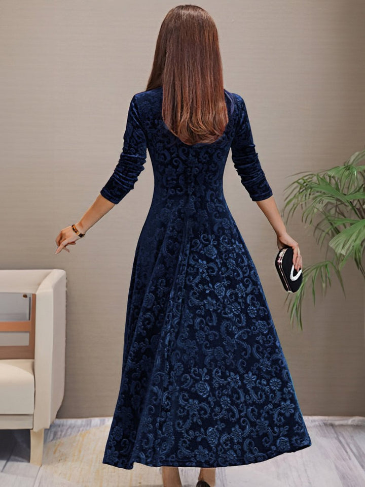 Women's Velvet Embossed Floral A-Line Midi Formal Dress