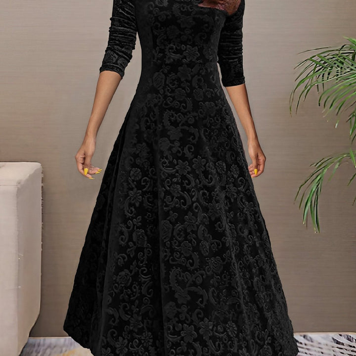 Women's Velvet Embossed Floral A-Line Midi Formal Dress