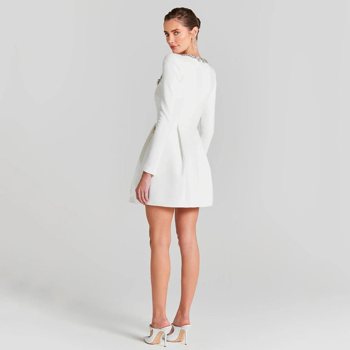 Women's Velvet Long-Sleeve Crystal-Trim Mini Formal Dress