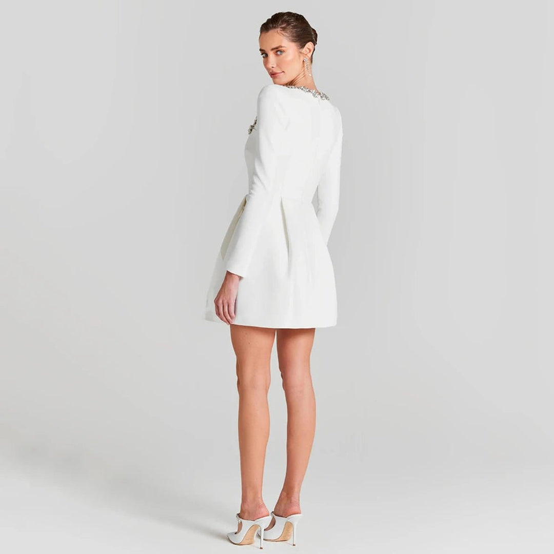 Women's Velvet Long-Sleeve Crystal-Trim Mini Formal Dress