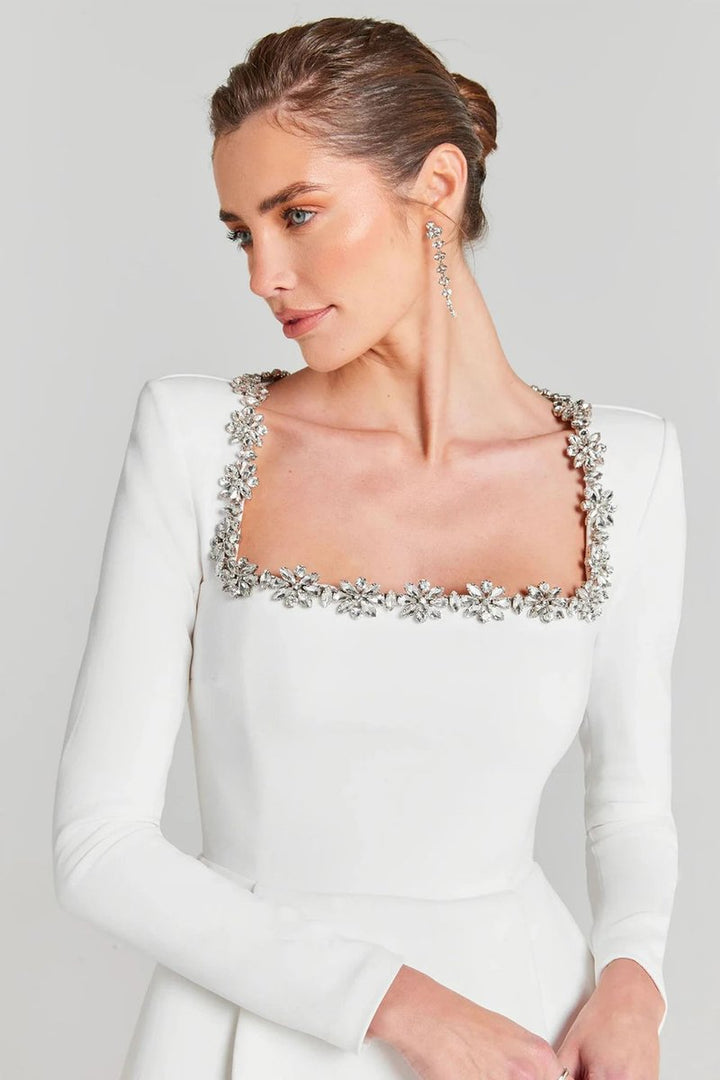 Women's Velvet Long-Sleeve Crystal-Trim Mini Formal Dress