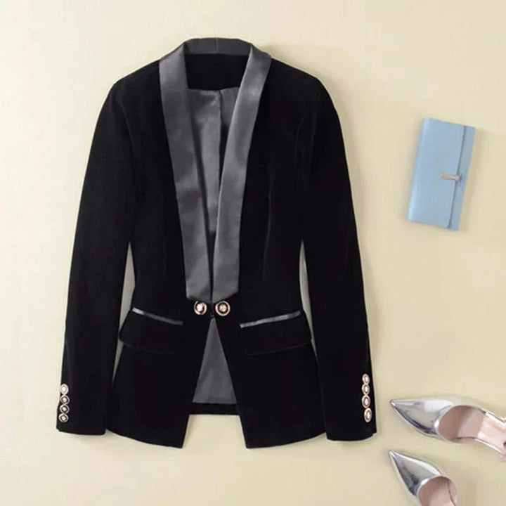 Women's Velvet Satin-Lapel Single-Button Fitted Blazer