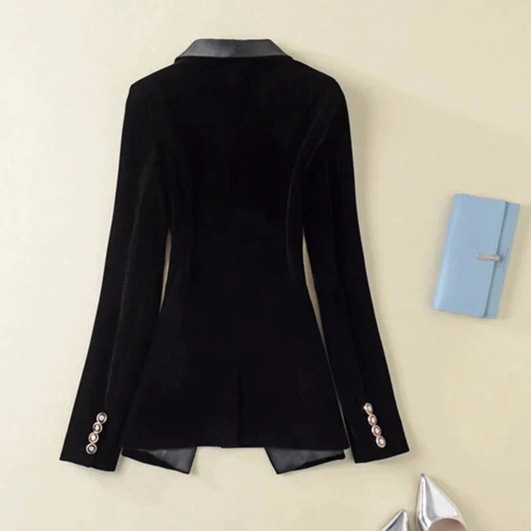 Women's Velvet Satin-Lapel Single-Button Fitted Blazer