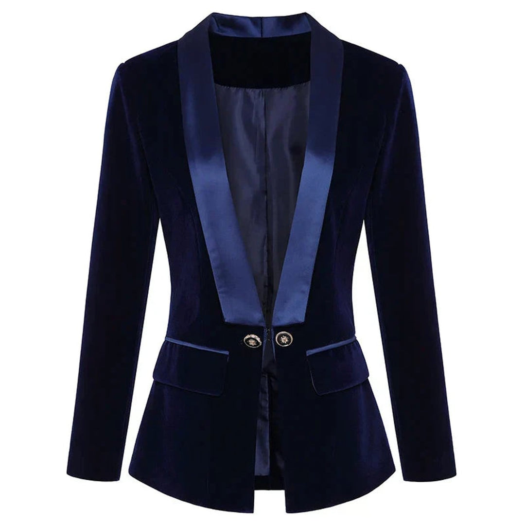 Women's Velvet Satin-Lapel Single-Button Fitted Blazer