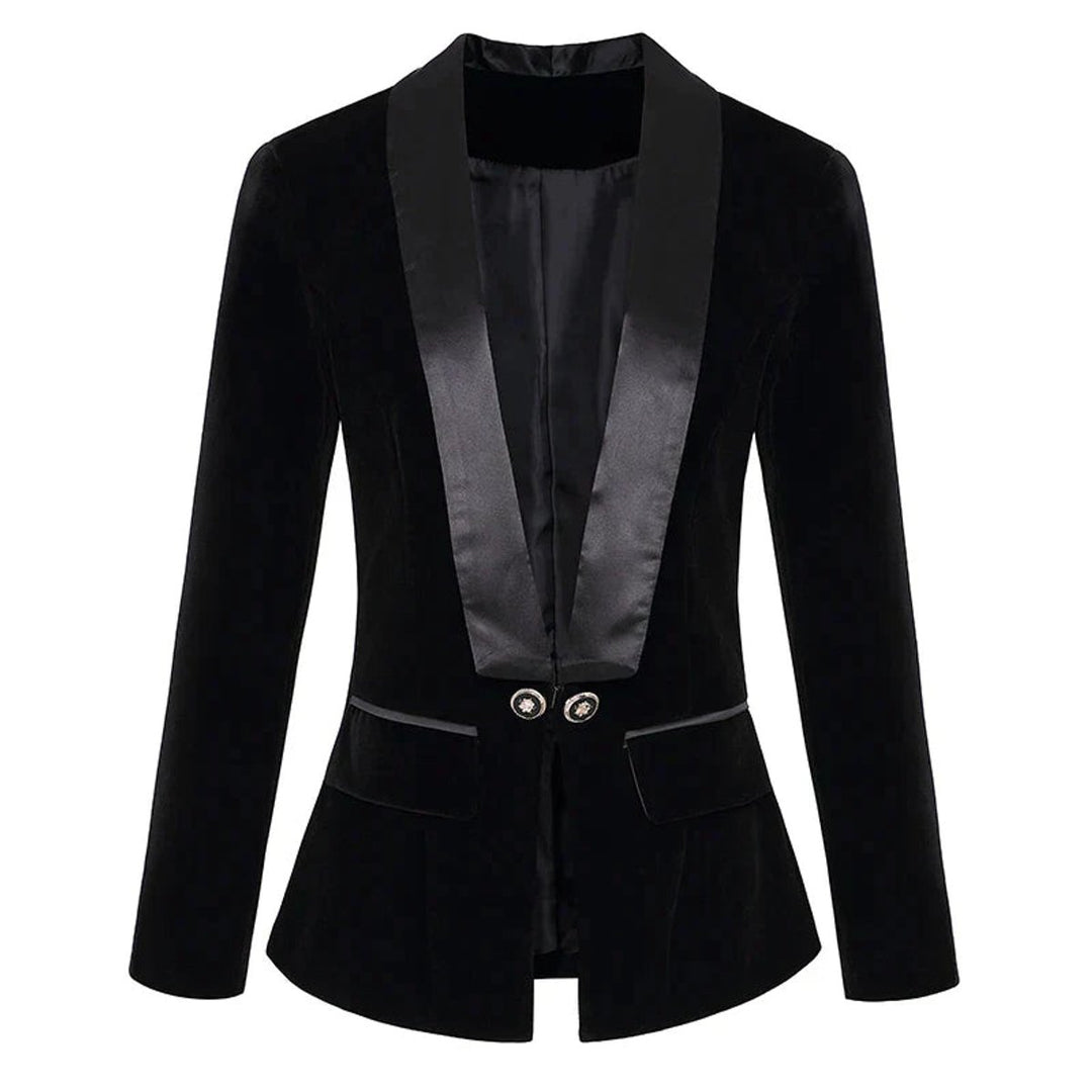 Women's Velvet Satin-Lapel Single-Button Fitted Blazer