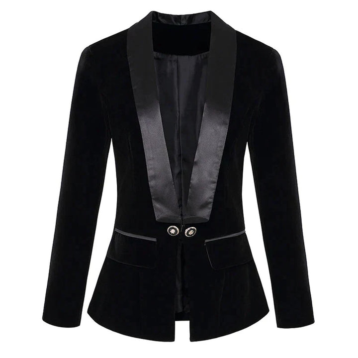 Women's Velvet Satin-Lapel Single-Button Fitted Blazer