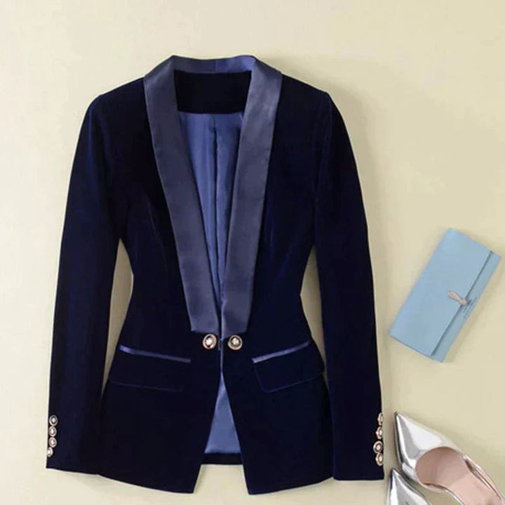 Women's Velvet Satin-Lapel Single-Button Fitted Blazer
