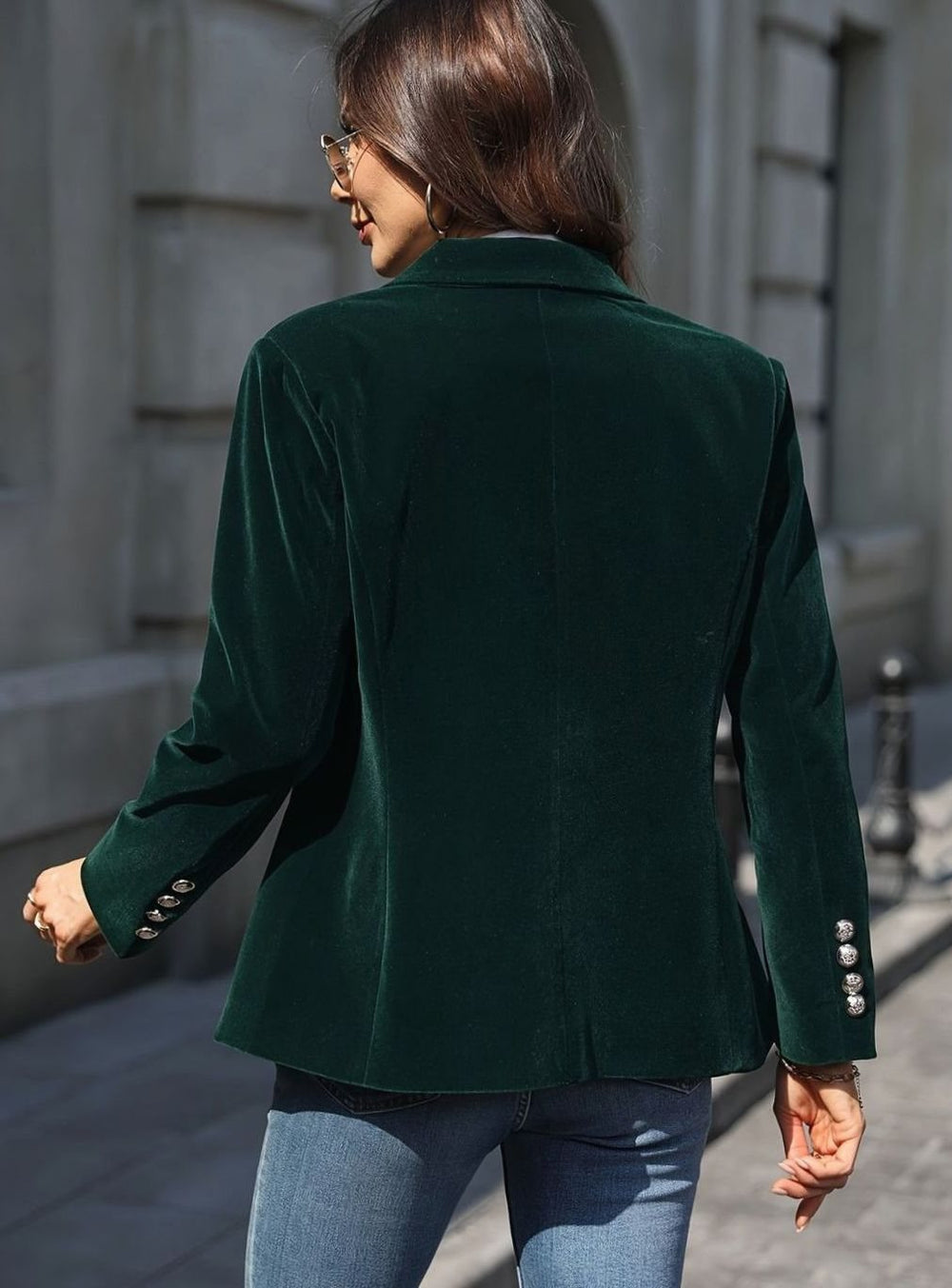 Women's Velvet Single-Button Slim-Fit Casual Blazer