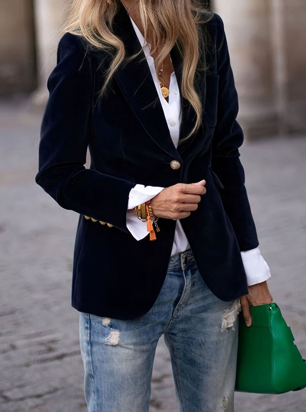 Women's Velvet Single-Button Slim-Fit Casual Blazer - Black