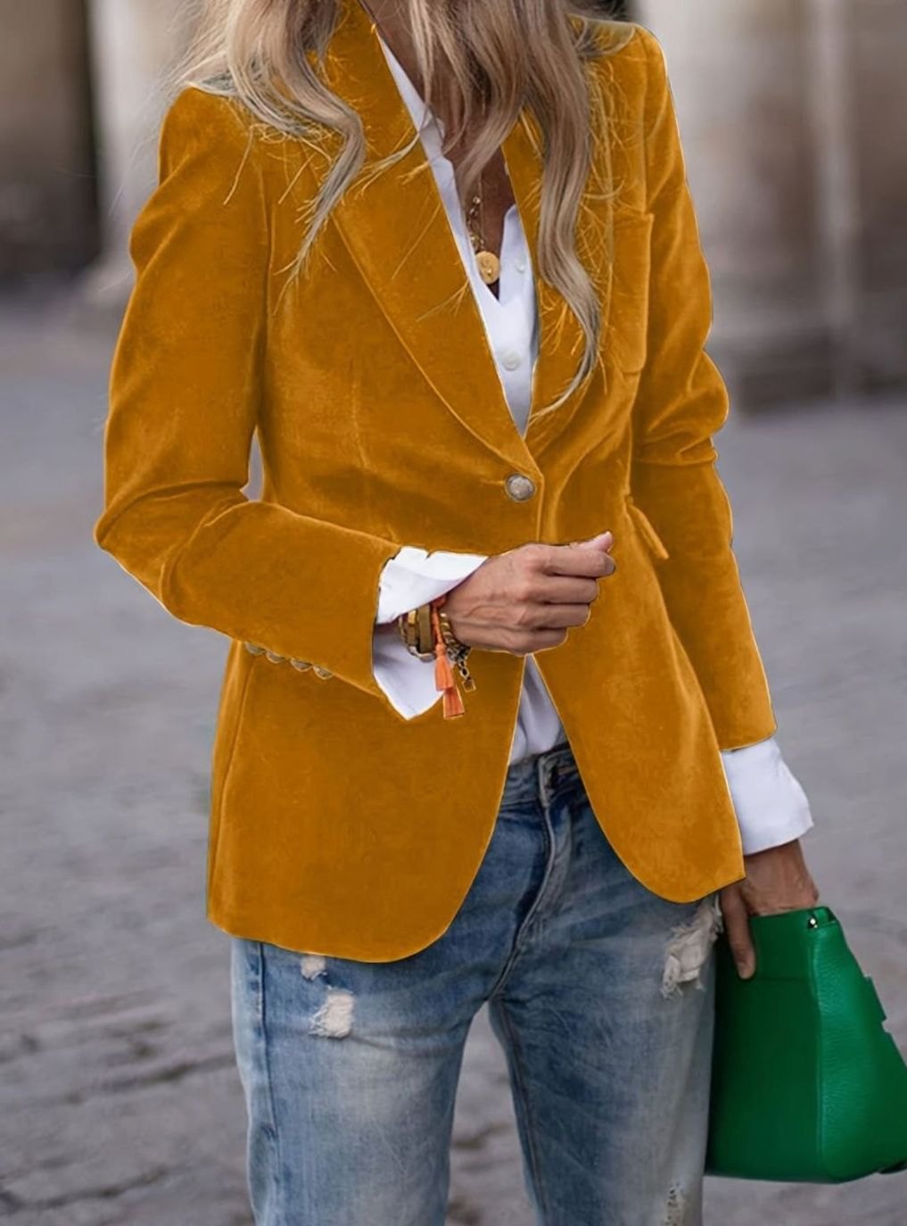 Women's Velvet Single-Button Slim-Fit Casual Blazer - Ginger