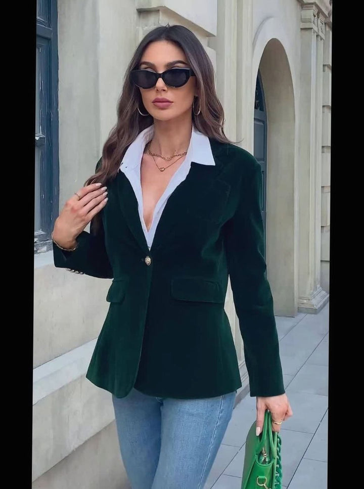 Women's Velvet Single-Button Slim-Fit Casual Blazer