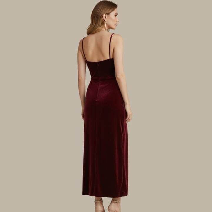 Women's Velvet Slim-Fit Cowl-Neck Midi Formal Dress High Slit