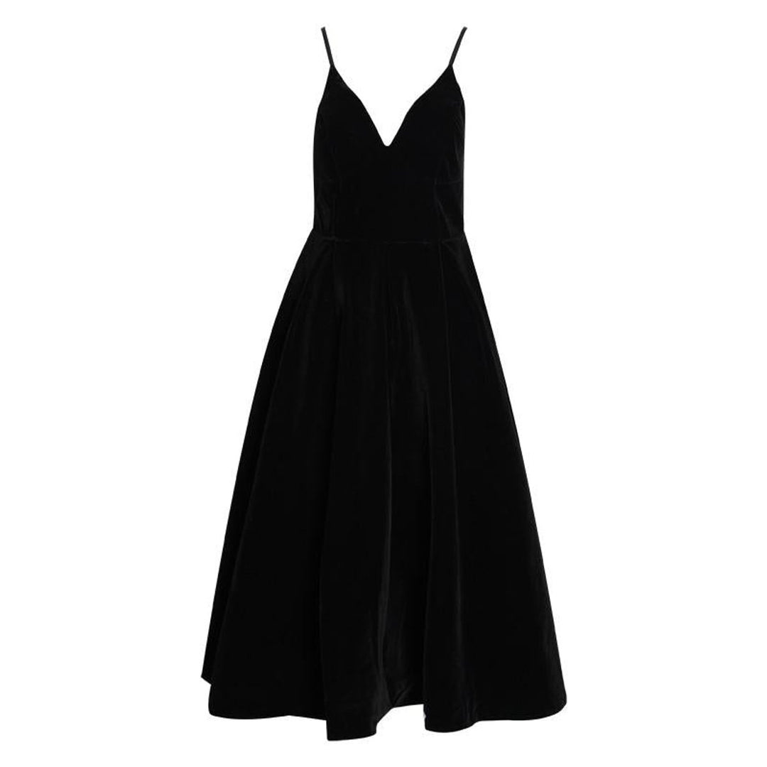 Women's Velvet V-Neck Open-Back Fall Midi Dress