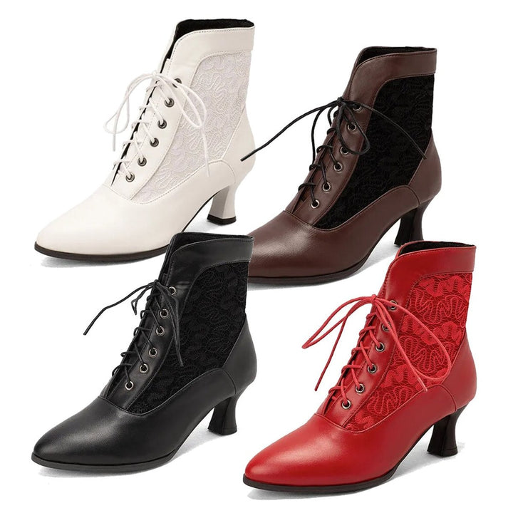 Women's Victorian Lace-Up Kitten Heel Ankle Boots