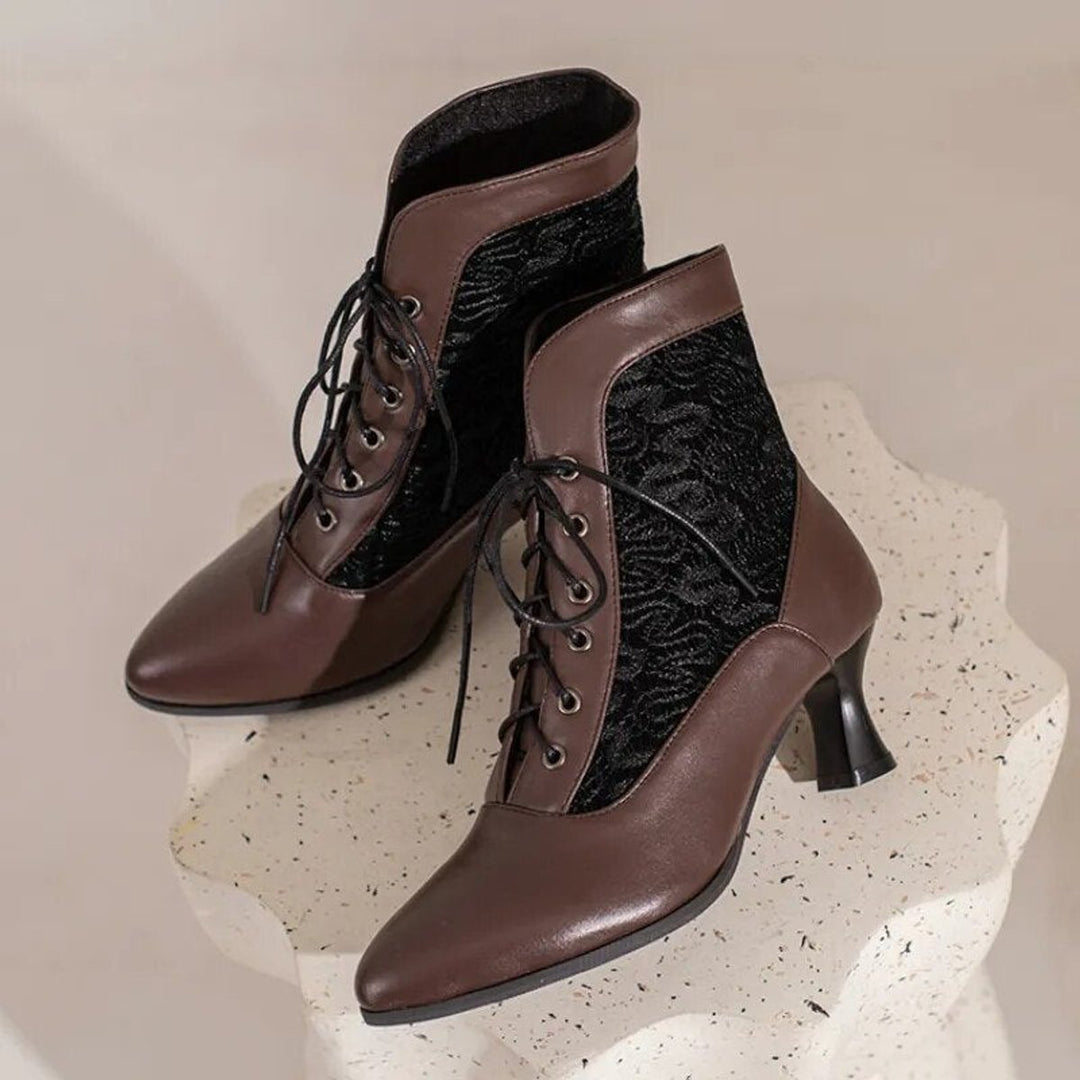 Women's Victorian Lace-Up Kitten Heel Ankle Boots
