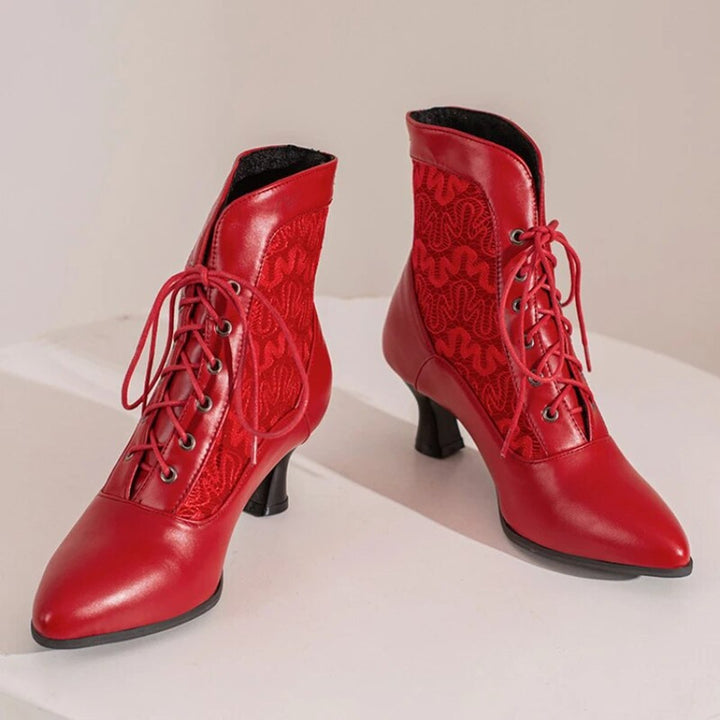 Women's Victorian Lace-Up Kitten Heel Ankle Boots