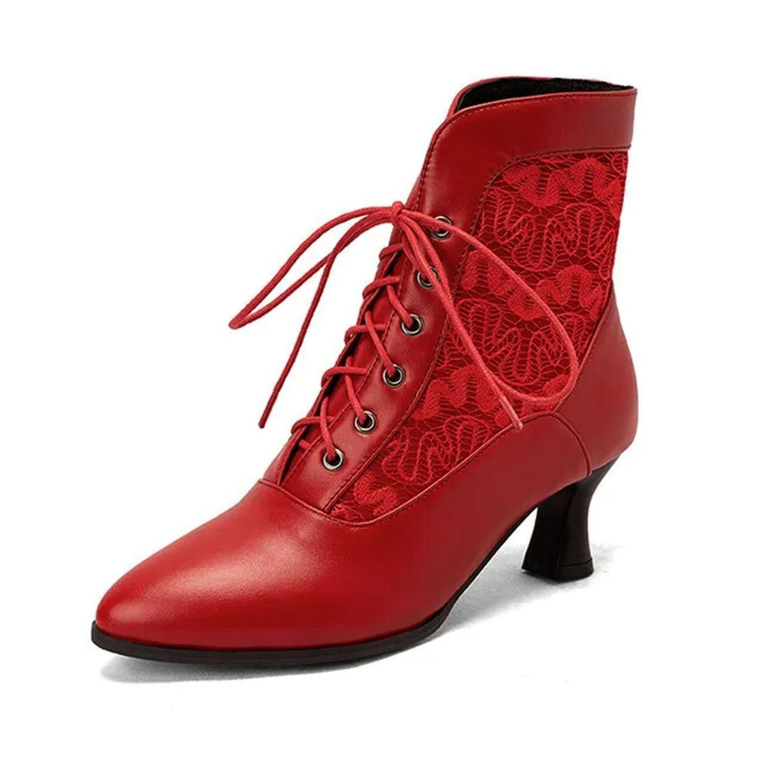 Women's Victorian Lace-Up Kitten Heel Ankle Boots
