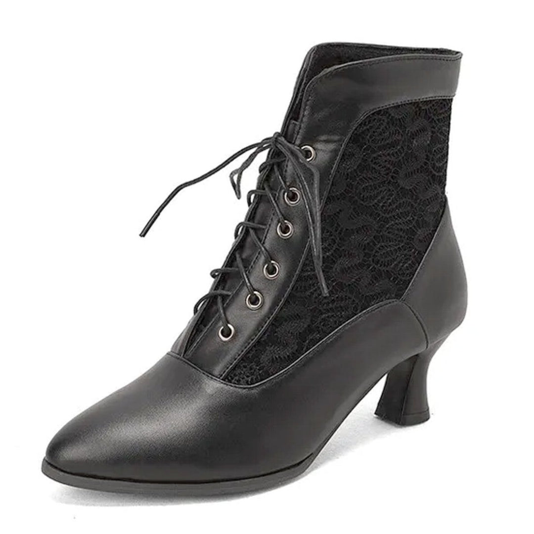 Women's Victorian Lace-Up Kitten Heel Ankle Boots