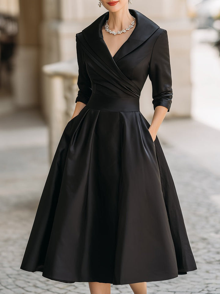 Women's Vintage A-Line Wrap Midi Formal Dress 3/4 Sleeve