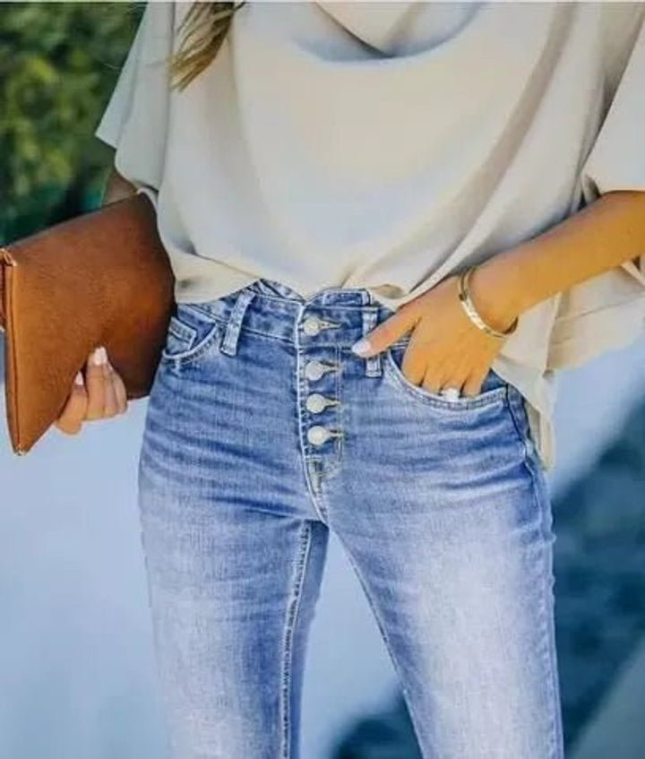 Women's Vintage High Waisted Jeans Stretch Button-Fly Skinny Denim