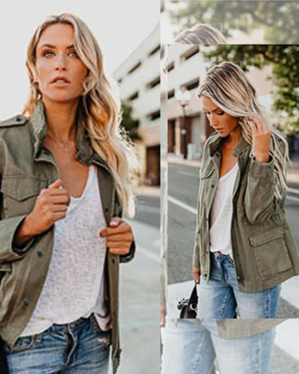 Women's Vintage Utility Denim Jacket Drawstring Waist
