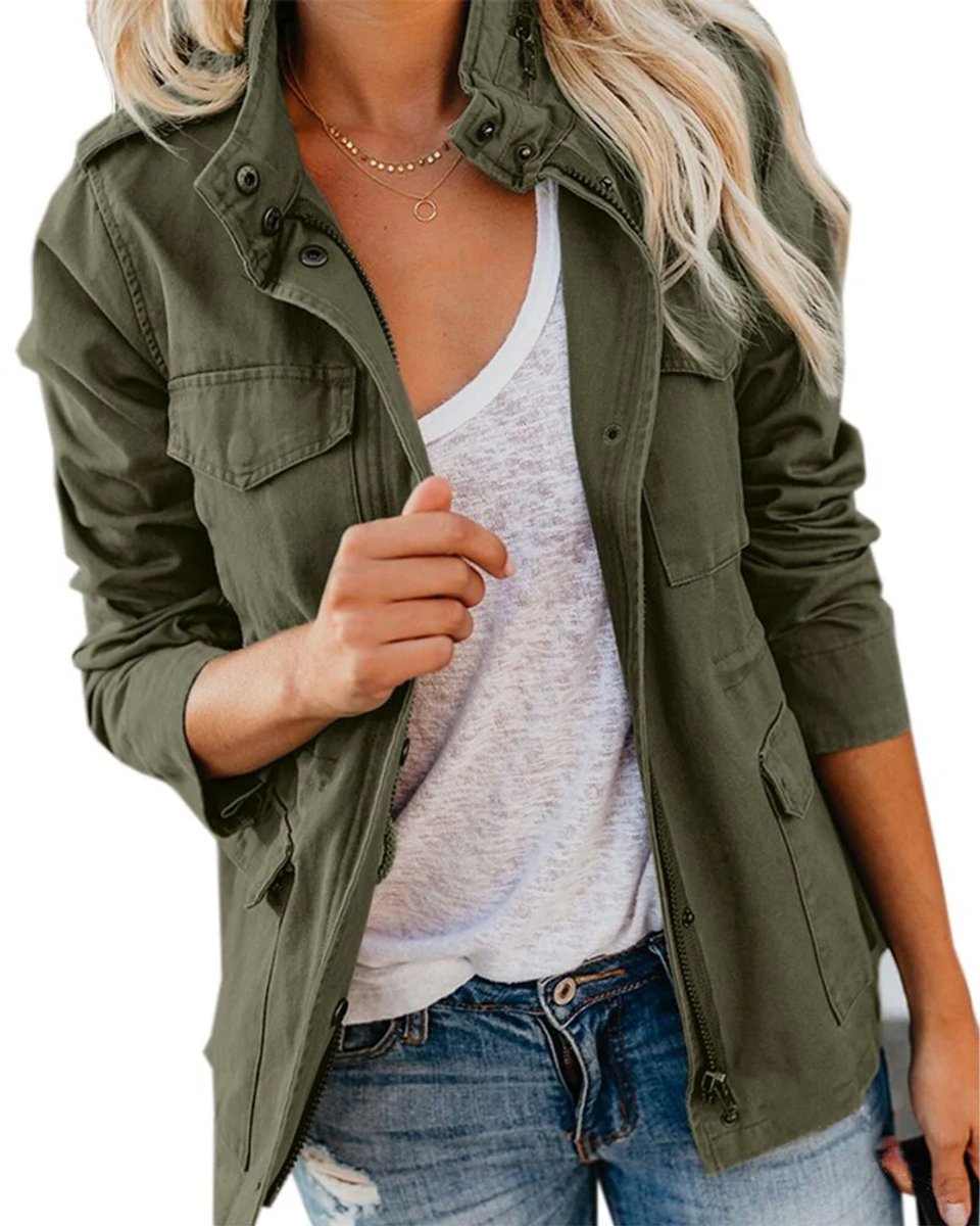 Women's Vintage Utility Denim Jacket Drawstring Waist