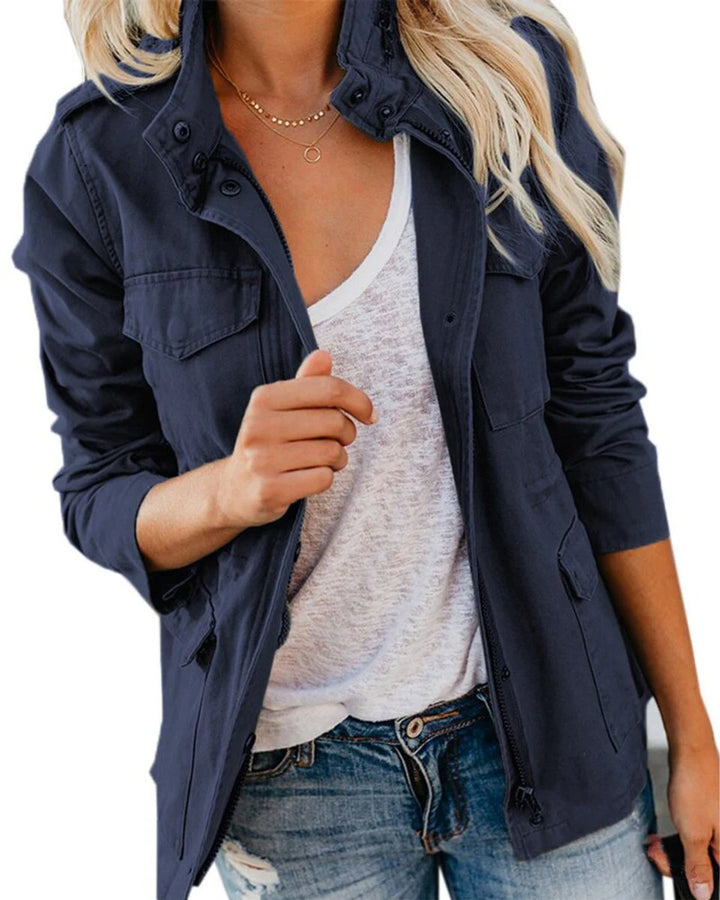 Women's Vintage Utility Denim Jacket Drawstring Waist