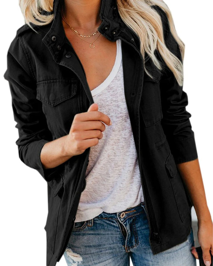Women's Vintage Utility Denim Jacket Drawstring Waist