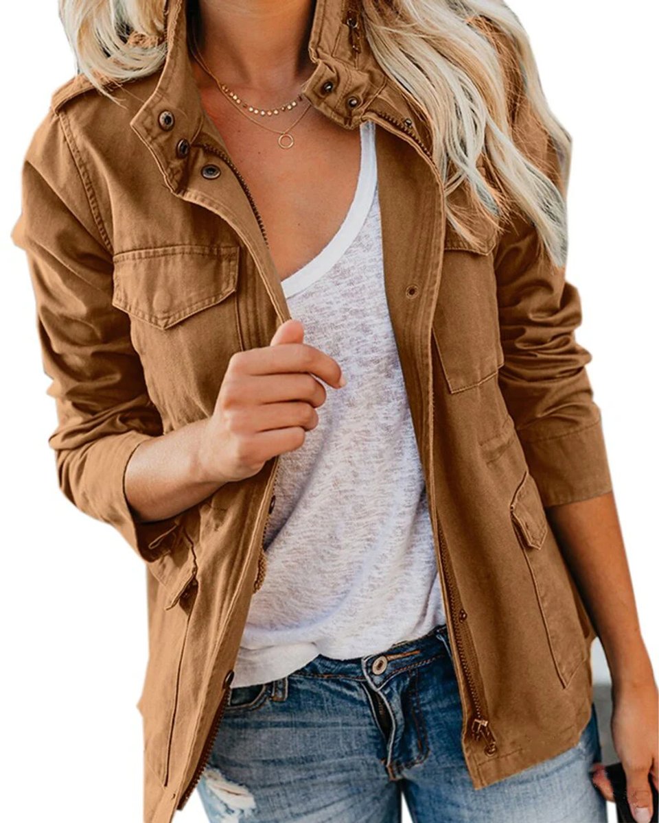 Women's Vintage Utility Denim Jacket Drawstring Waist