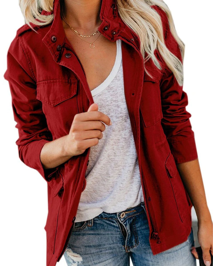 Women's Vintage Utility Denim Jacket Drawstring Waist