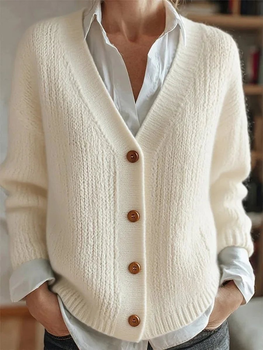 Women's Vintage V-Neck Button-Front Knit Cardigan Sweater